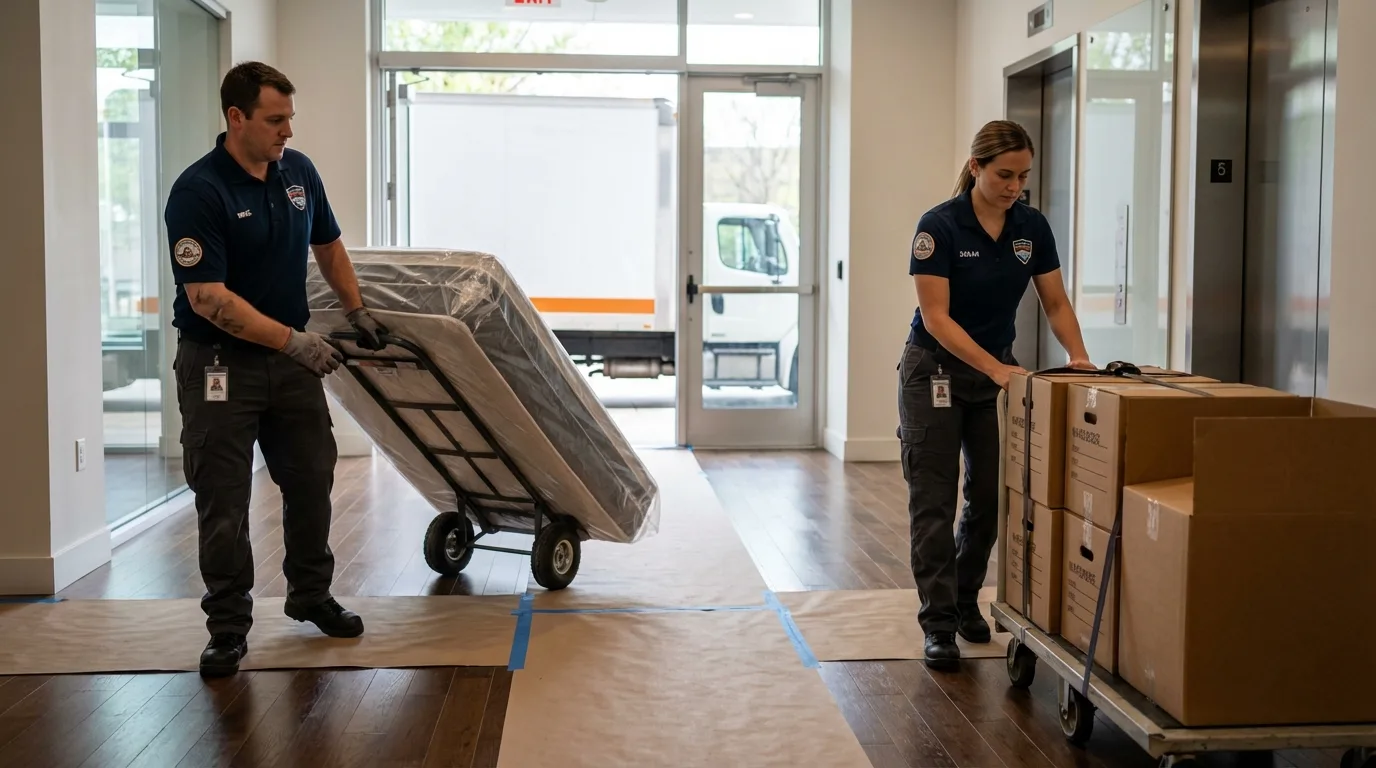 Professional apartment movers loading elevator in Orland Park, IL